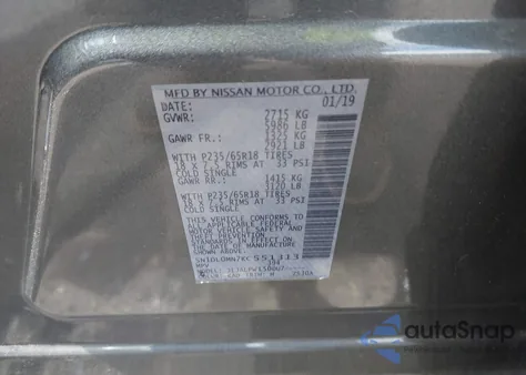 2019 Infiniti Qx60 Pure z USA, uszkodzony, nr VIN 5N1DL0MN7KC551313